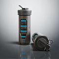 Two Daily Electrical Appliances Featuring Black Cylindrical Design With Blue Stripes And Metal Lids
