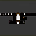 Modern Detailed Architectural Model With Brown Structure Archway And Small Illuminated Windows