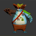 Game Movie Character With Blue Body Red Strap Pink Lanterns Wooden Branch And Green Leaves