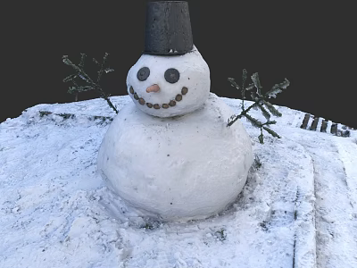 Snowman Game Movie Character With Black Hat Carrot Nose And Stick Arms On Snowy Ground 3d model