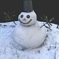 Snowman Game Movie Character With Black Hat Carrot Nose And Stick Arms On Snowy Ground
