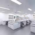 Modern Bright Laboratory Interior With Workbenches Stools Cabinets And Lights 3d model