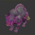 Fierce Horned Fantasy Creature 3D Character With Gray Skin And Pink Spines