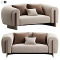 Modern Beige Upholstered Two Seater Sofa With Solid Wood Frame And Soft Matching Throw Pillows