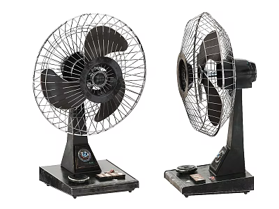 Two Black Tabletop Air Conditioner Fans With Metal Grille And Control Buttons 3d model