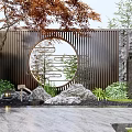 New Chinese style landscape sketch courtyard wall 3d model