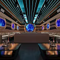 Sci Fi Themed Bar Interior With Starry Wall Decor And Seating