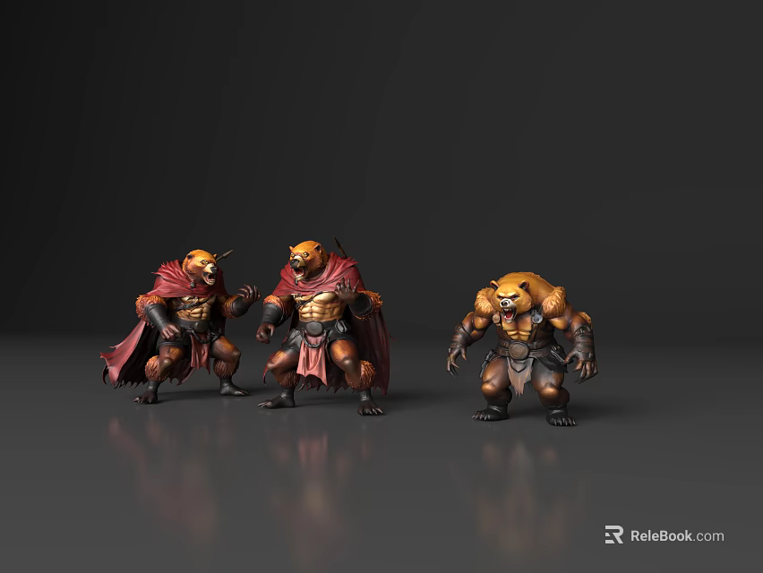 Three Fantasy Horned Warrior Figures In Detailed Armor With Red Capes 3d model 