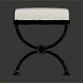 White Cushioned Stool With Black Wrought Iron Frame And Decorative Legs 3d model
