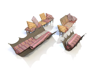 Modern Sectional Sofa With Striped Cushions Colorful Upholstery And Comfortable Design 3d model