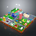 3D Miniature City Model With Colorful Buildings Roads Trees And Cars