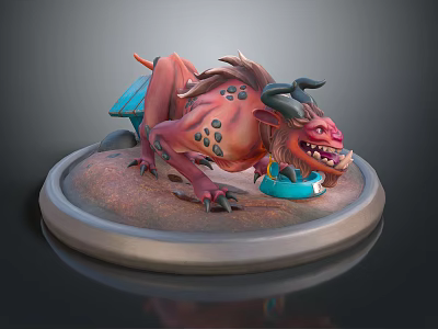 Fierce Red Fantasy Game Movie Character With Black Spots Horns Claws And Circular Base 3d model