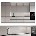 Modern Kitchen Interior Design With Gray Cabinets White Marble Countertop And Microwave
