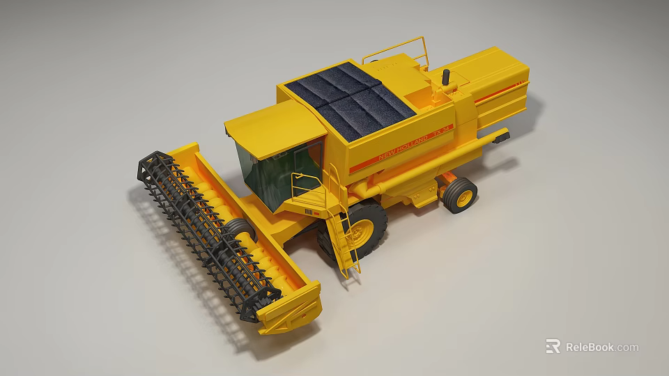 Yellow Combine Harvester With Black Cutting Header Large Tires And Cab 3d model 