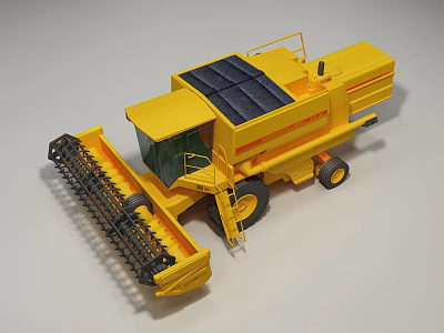 Yellow Combine Harvester With Black Cutting Header Large Tires And Cab 3d model