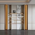 Modern Bookshelf With Marble Panels Gold Trim Open Shelves And LED Lighting