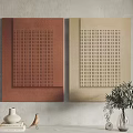 Brown And Beige Grid Pattern Decorative Wall Art With Home Accessories 3d model
