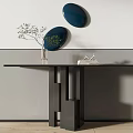 Modern Entryway Console Table With Black Frame Green Plant And Blue Wall Decor 3d model
