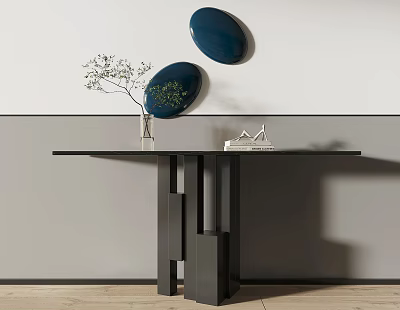 Modern Entryway Console Table With Black Frame Green Plant And Blue Wall Decor 3d model