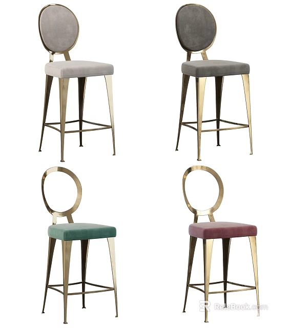 Stylish Multi Colored Bar Stools With Upholstered Seats Metal Legs And Circular Backrests 3d model 