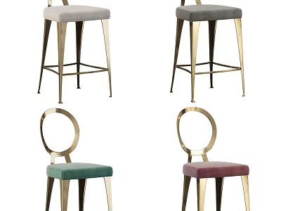 Stylish Multi Colored Bar Stools With Upholstered Seats Metal Legs And Circular Backrests 3d model