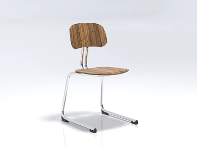 Modern Office Chair With Wooden Back And Seat And Chrome Metal Frame 3d model