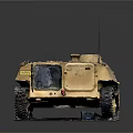 Military Armored Tank With Desert Tan Weathered Surface Turret Antenna And Metal Tracks