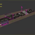 Urban Road Intersection Scene With Zebra Crossings Traffic Lights Bus Stop And Directional Arrows
