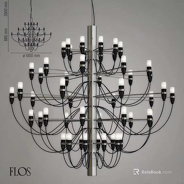 Modern Multi Branch Chandelier With Black Metal Frame And White Light Bulbs 3d model 