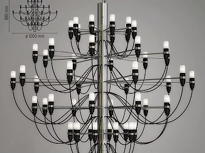 Modern Multi Branch Chandelier With Black Metal Frame And White Light Bulbs 3d model