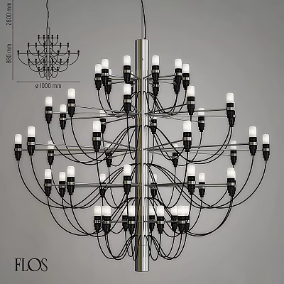 Modern Multi Branch Chandelier With Black Metal Frame And White Light Bulbs 3d model