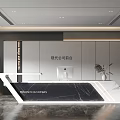 Modern Company Reception Desk with Marble Countertop and Sculpture Plant Decor in Office Lobby