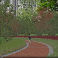 Scenic Residential Landscape with Brick Pathway Lush Green Lawns Colorful Trees and Bushes in Sunlight