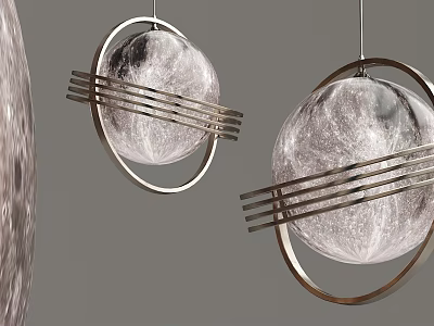 Modern Spherical Chandeliers With Moon Like Texture Metal Rings And Horizontal Bars 3d model