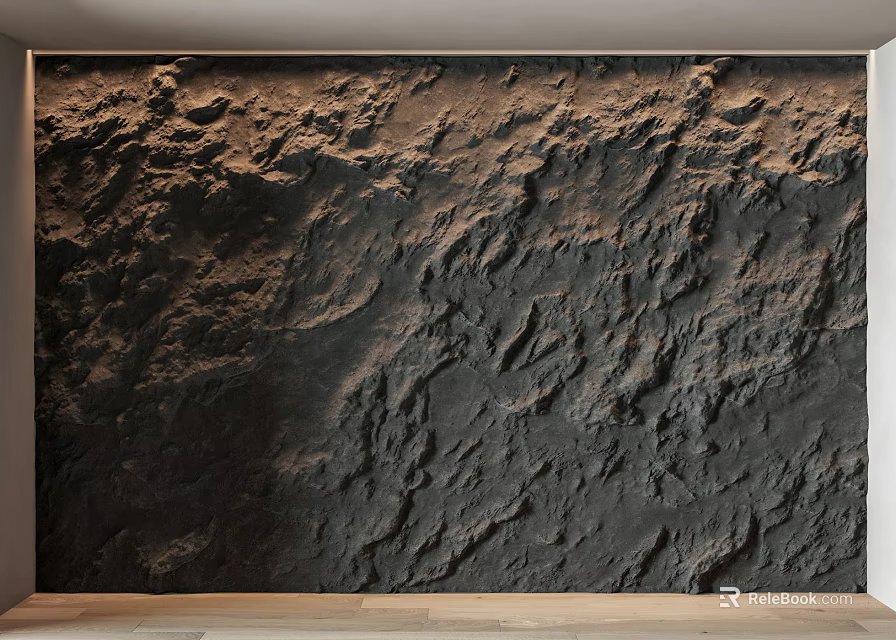 Dark Textured Canvas With Rock Mountain Surface And Wooden Frame Wall Hanging 3d model 