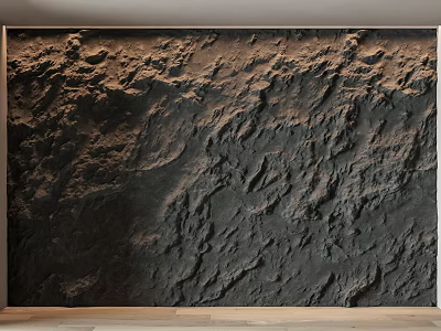 Dark Textured Canvas With Rock Mountain Surface And Wooden Frame Wall Hanging 3d model