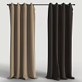 Beige And Dark Brown Solid Color Fabric Curtains Hanging On Curtain Rod