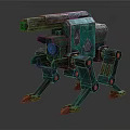 Green Mechanical Quadruped Robot With Cannon And Vintage Metal Structure