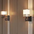 Modern Chinese Wall Lamps On Wooden Wall With Warm Lighting And Classic Pattern Design