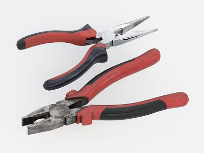 High Quality Hardware Tools Needle Nose And Combination Pliers With Red And Black Handles 3d model