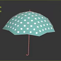 Stylish Turquoise Umbrella With White Polka Dots On Gray Background And Reflection