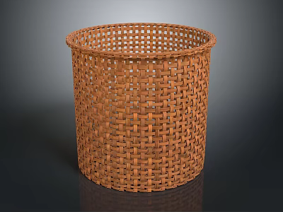 Brown Handwoven Round Storage Basket For Household Organization And Decor 3d model