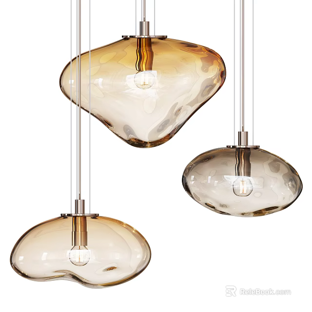 Three Modern Irregular Shaped Amber Glass Pendant Lights For Interior Design 3d model