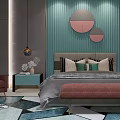 Modern Background Double Bed Combo 3d model