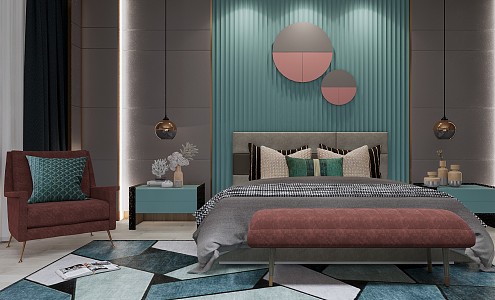 Modern Background Double Bed Combo 3d model