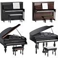 Various Musical Instruments Including Upright And Grand Pianos With Stools And Scores