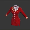 Red Women's Formal Dress with White Bow Tie and Gold Striped Cuffs
