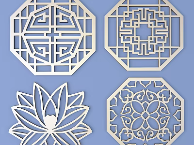 Traditional Chinese Octagonal Laser Cut Decorative Patterns With Geometric And Lotus Motifs 3d model