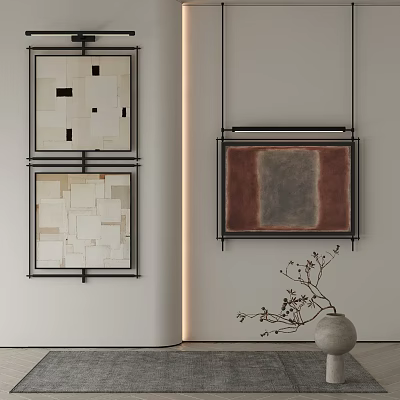 Modern Interior With Abstract Framed Wall Art And Minimalist Vase Decor 3d model