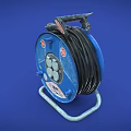 Blue Industrial Cable Reel With Black Cable And Metal Stand